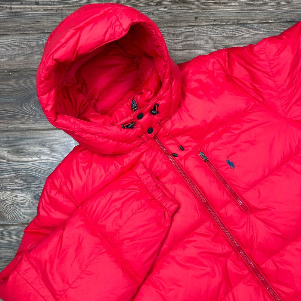 Polo Ralph Lauren Mens 2XLT Down Puffer Jacket Red Performance Removable Hood